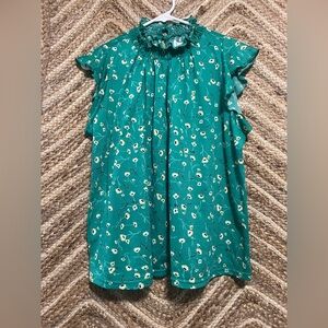 Melloday Women's Green Sleeveless Floral Tank Top w/ High Neck,Size M